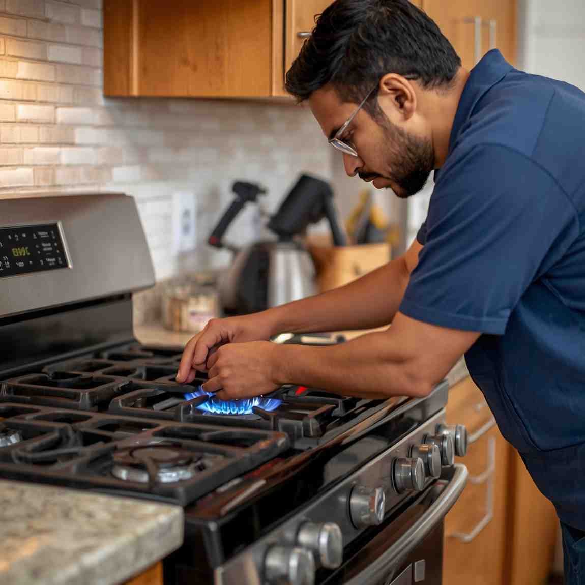 Gas stove repair technician repairing burner ignition in Mumbai